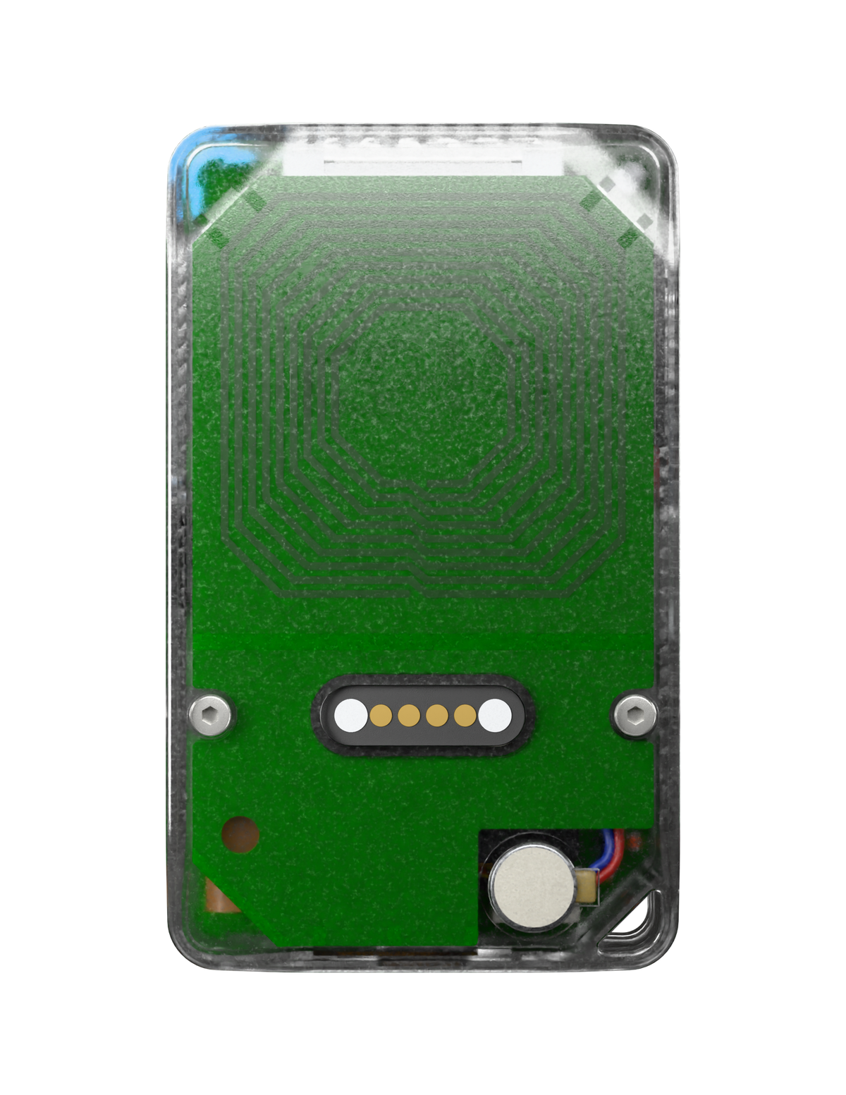 Kode Dot Transparent edition, back view with pogo pin connector