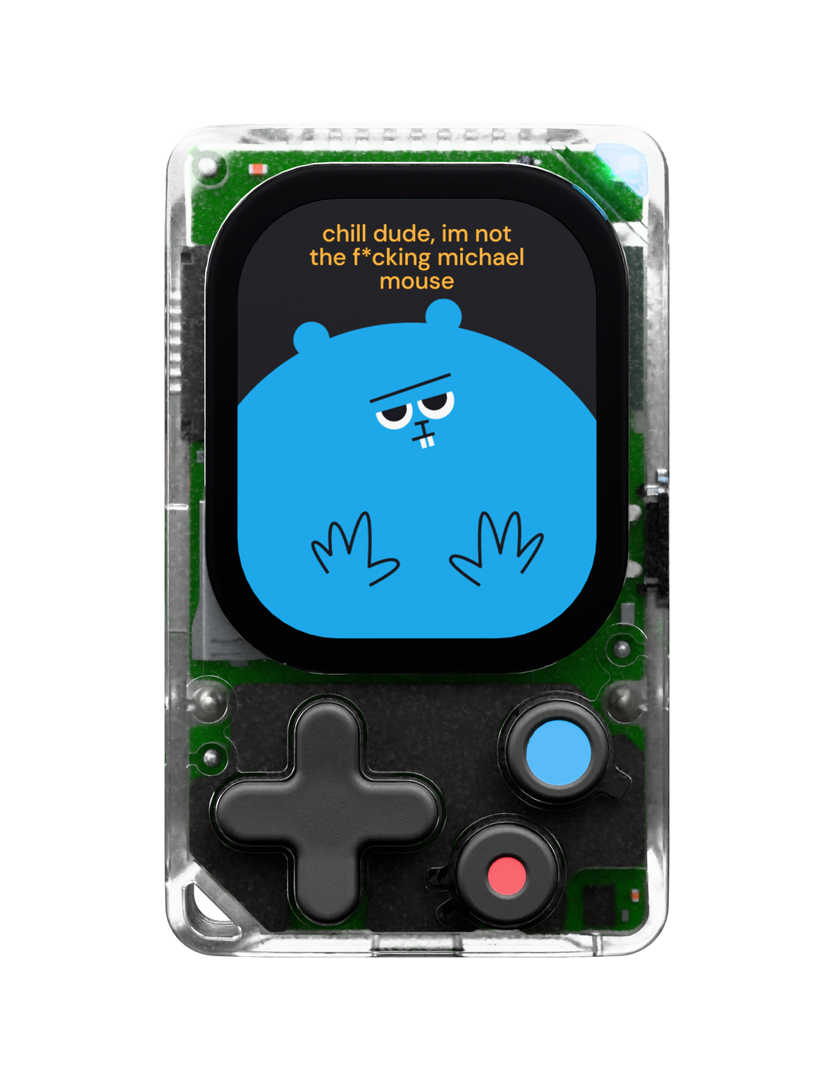 Kode Dot Transparent edition, front view with screen and controls