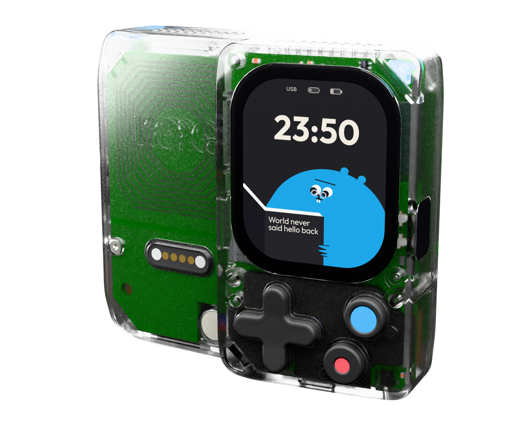 Kode Dot Transparent edition, angled view of the clear case and green PCB